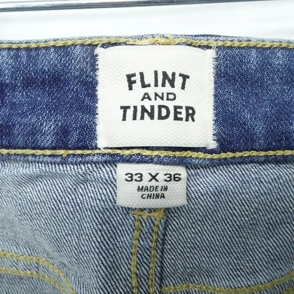Flint and Tinder Jeans Mens 33x36‎ Blue Light Straight Fit Stretch Selvedge USA